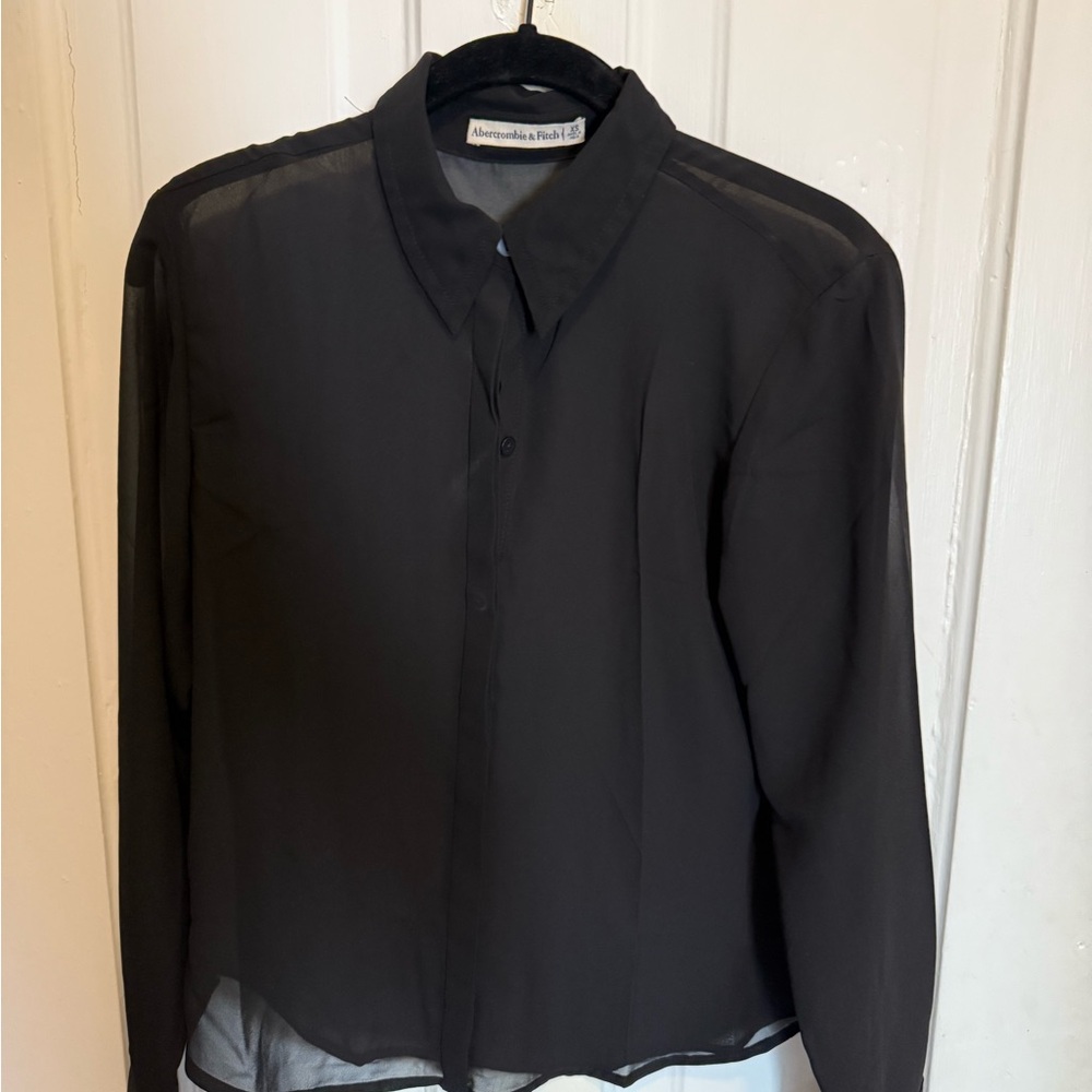 Black Sheer Button-Up Blouse